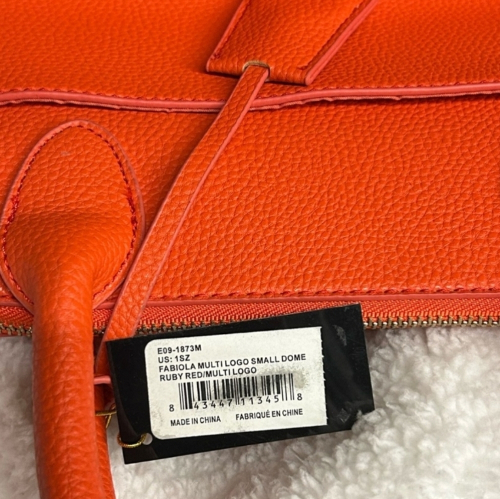 BEBE Satchel Bag Purse in Ruby Red  Colorful Logo handles new shoulder strap NEW - Picture 3 of 8